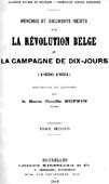Mmoires et documents sur la rvolution belge et la Campagne des Dix jours